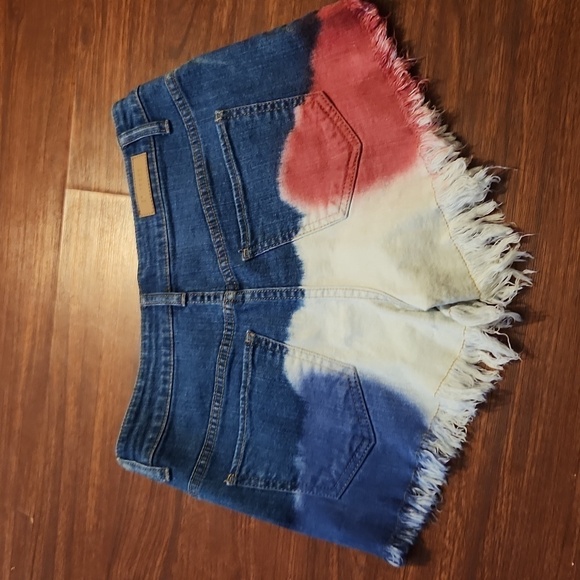 CP Shorts Womens Senim Jean Button Up Size 7 Juniors Fray Red White Blue Denim - Picture 7 of 14